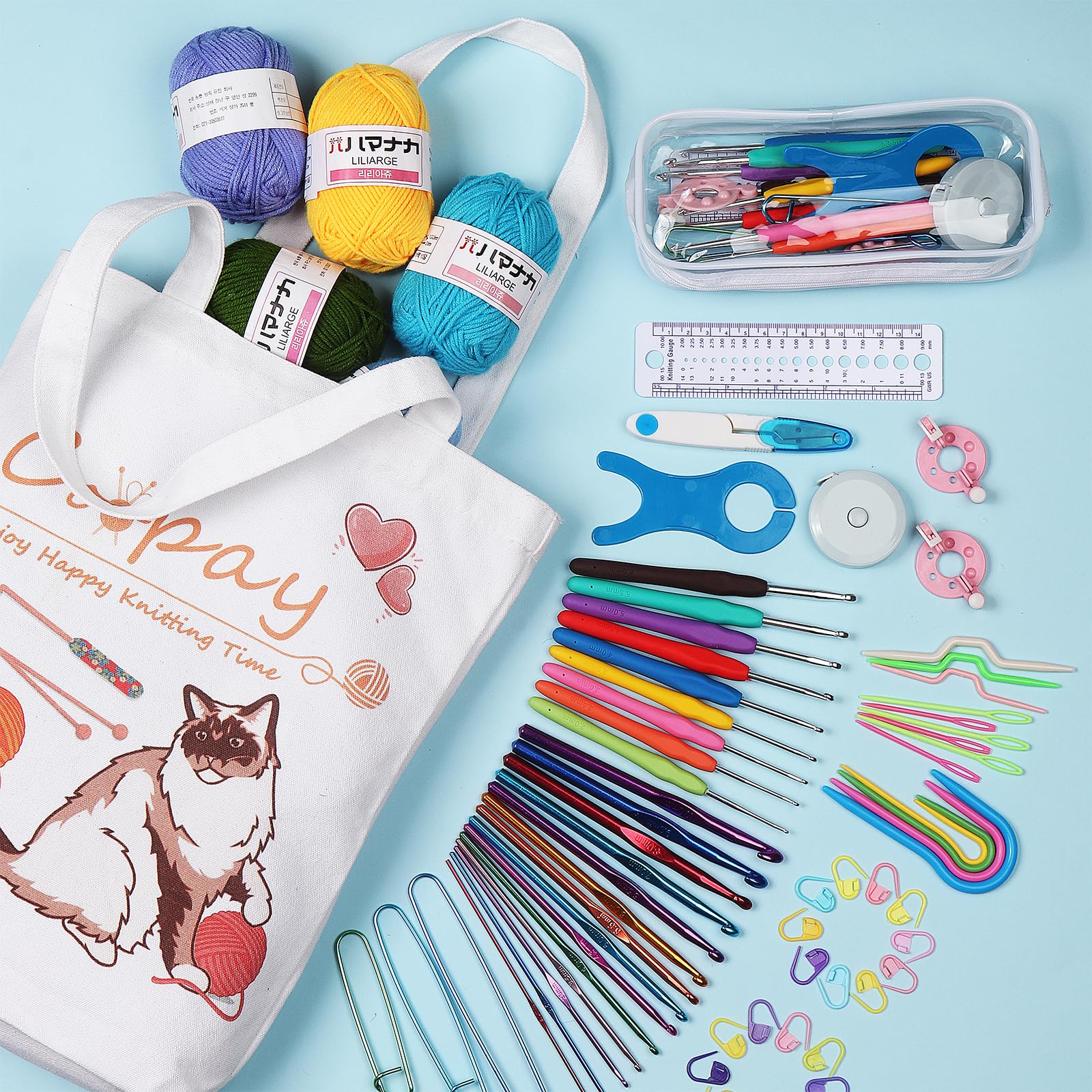 Kit Crochet Débutant Coopay 96 Pièces - 30 Pelotes Laine + Crochets + Accessoires
