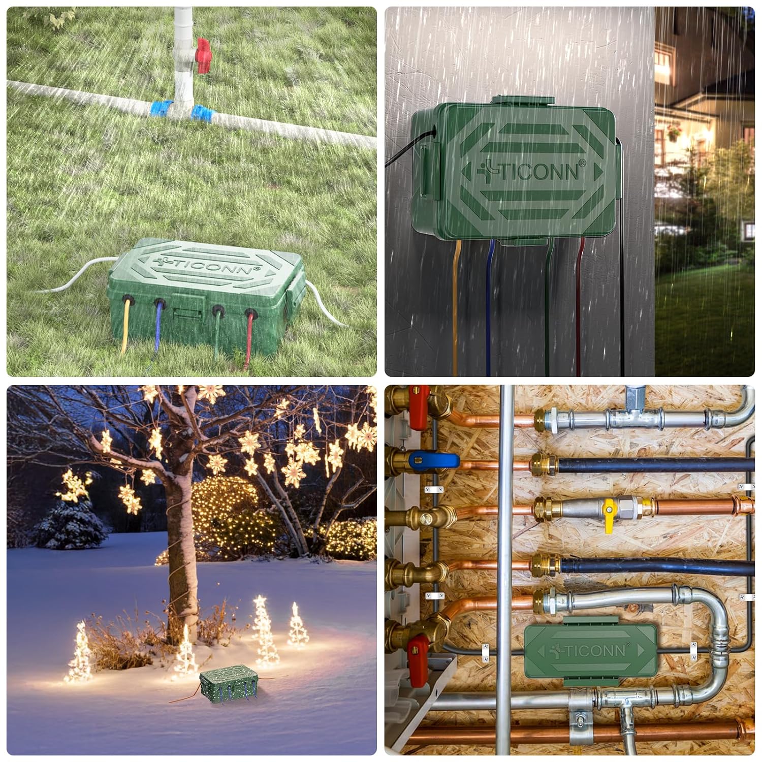 TICONN Outdoor Electrical Box, IP54 Splash-Proof Outdoor Extension Cord Cover, Protects Power Strip, Plug, Socket, Timer, Holiday Lights (Green, Large) (Pack of 2)