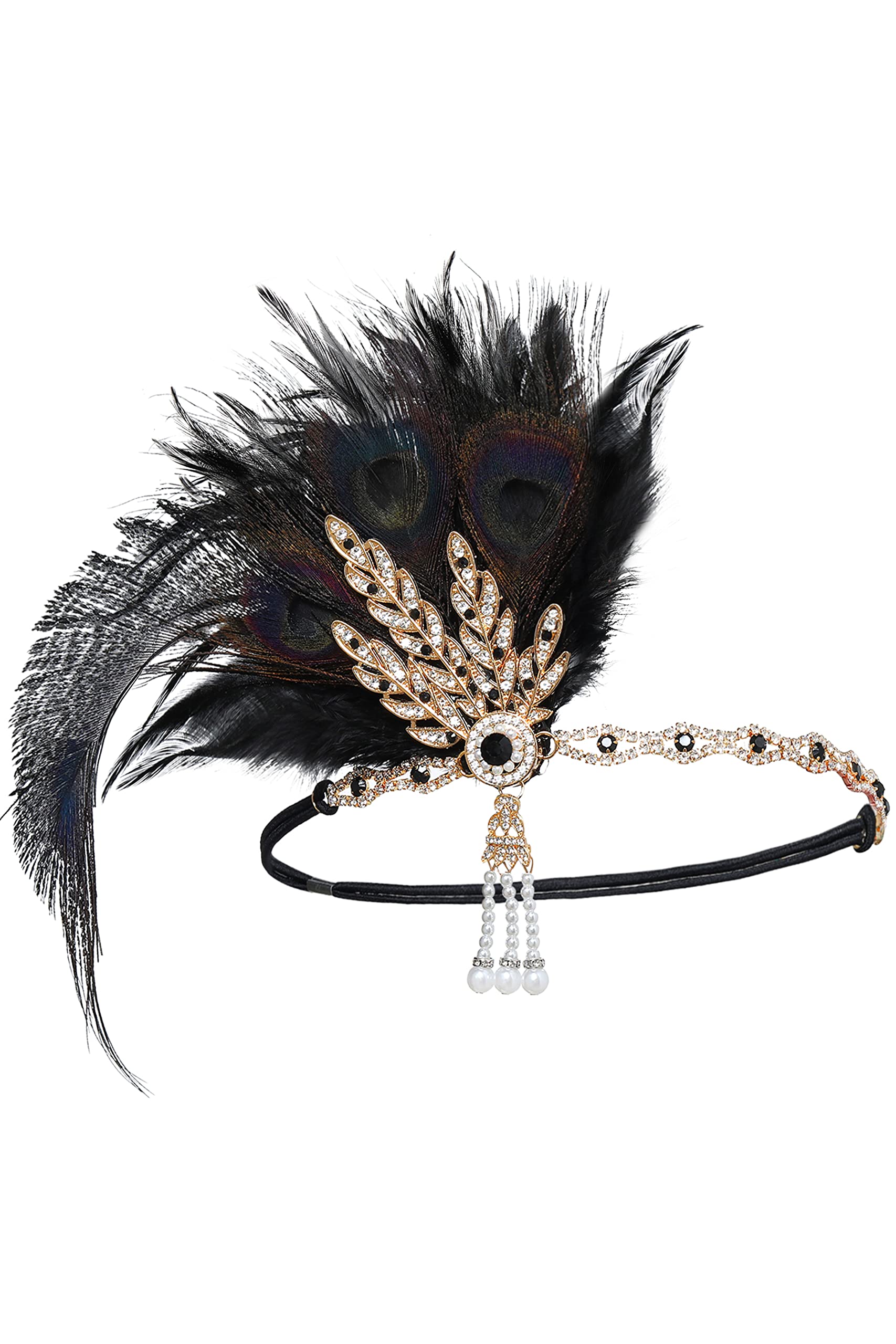 8812 1920s Headpiece Peacock Flapper Feather Headband With Black Veil Amazon.com: BABEYOND 1920s Flapper Peacock Feather Headband  main image 3