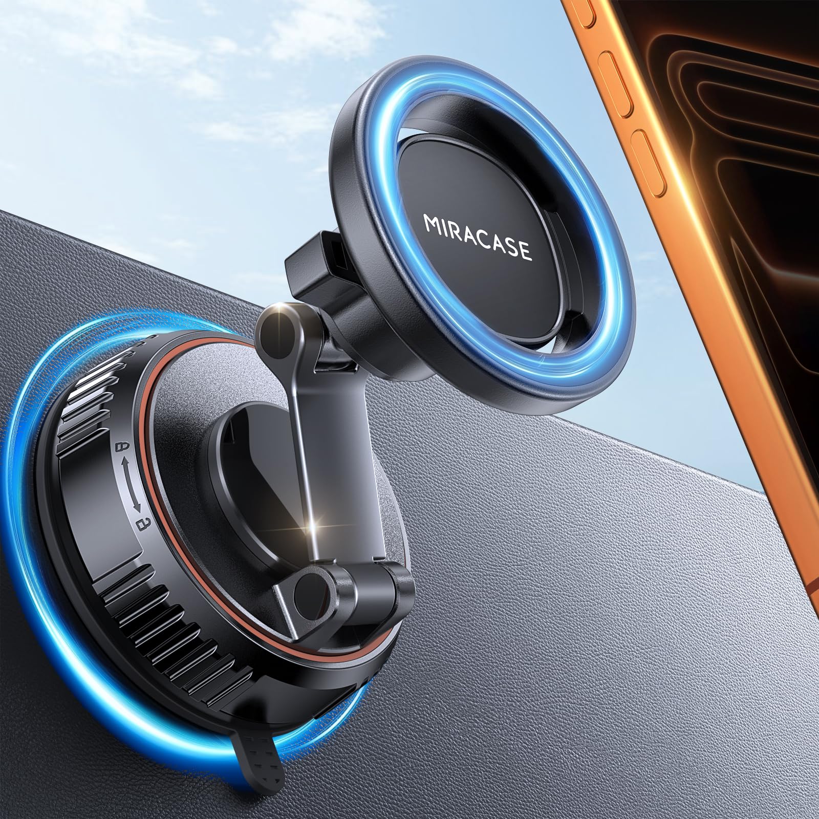 Miracase 2026 Handyhalterung Auto Magnet für Magsafe Autohalterung Militärische Vakuum Saugnapf 360° Drehbar und zweiachsig klappbarer Kfz Handy Halterung Auto Lautsprecher für iPhone 17 16 15 Pro Max