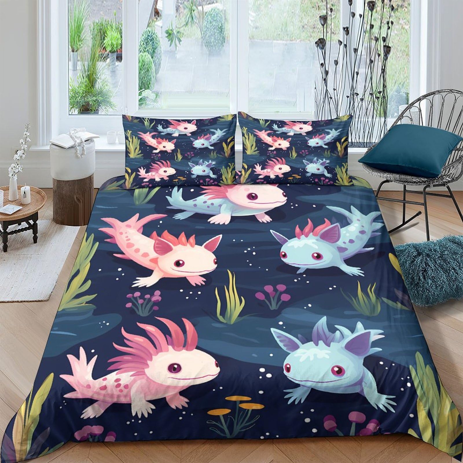 Ctjqhvkz Style-7 3D Printed Axolotl Fitted Sheet Microfiber Soft Breathable Underwater Creature Bed Cover For Bedroom Dorm Mattress Protection Decor Single（135X200cm）