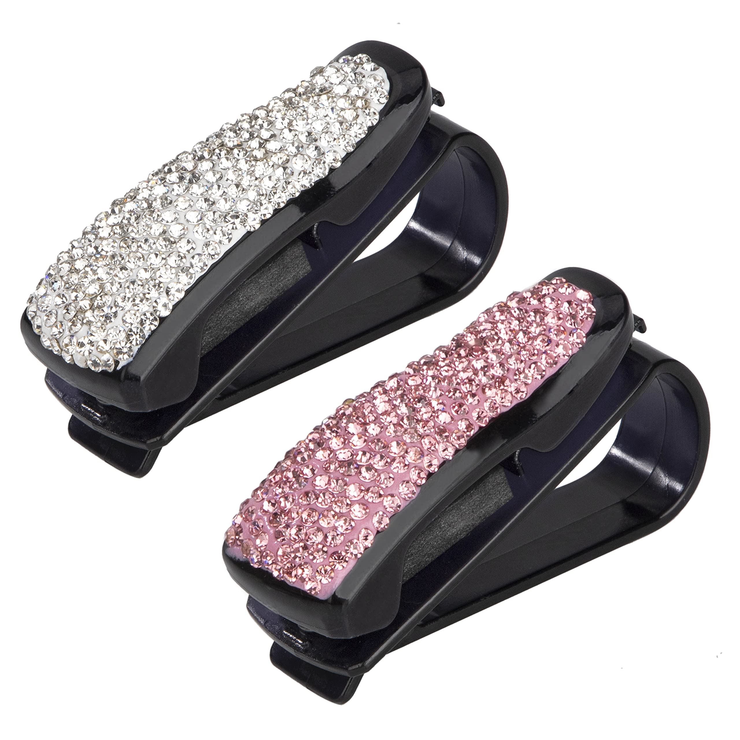2 Clip Porta Occhiali Da Sole Per Auto Con Strisc - Supporto Visiera Parasole Con Cristalli - Accessori Interni Rossi