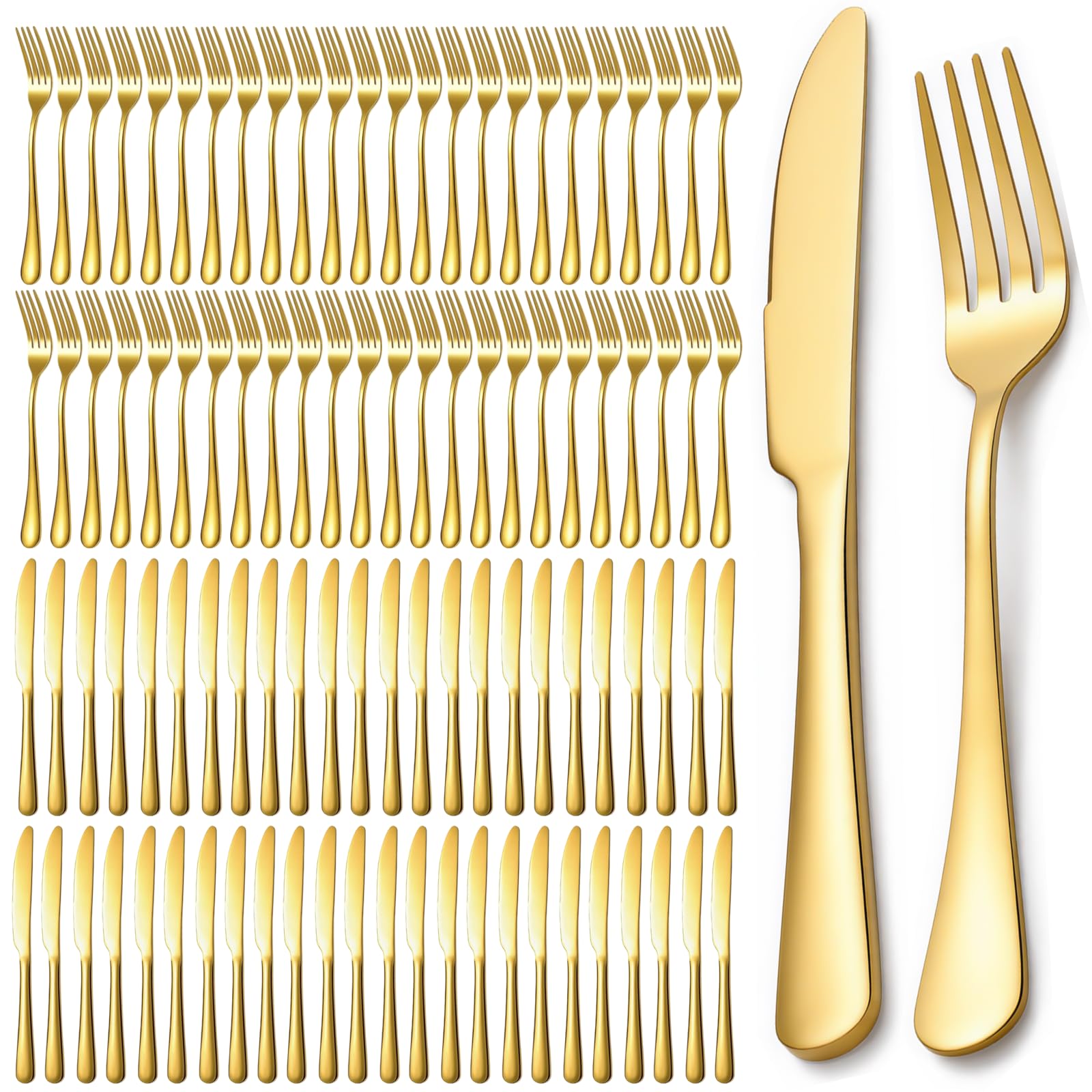 Gold Silverware Set - 100 Forks & Knives -1