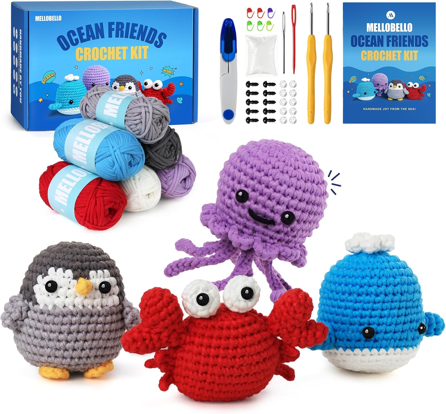 Crochet Kit for Beginners Adults - 4 Styles Beginner Knitting Crochet Animal Kit with Easy Yarn - Learn to Crocheting Amigurumi Starter Set - Knit Patterns Supplies Crafts Hobbies Gifts for Women