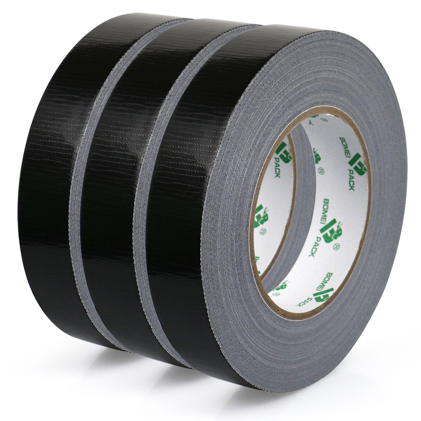 BOMEI PACK 3 Rolls Black Duct Tape Reinforced Strong Sticky Gaffer Tape 25mm x 50m Ducts Fixing Pipelines Repairing DIY Craft Labeling,Heavy Duty Moving Sealing