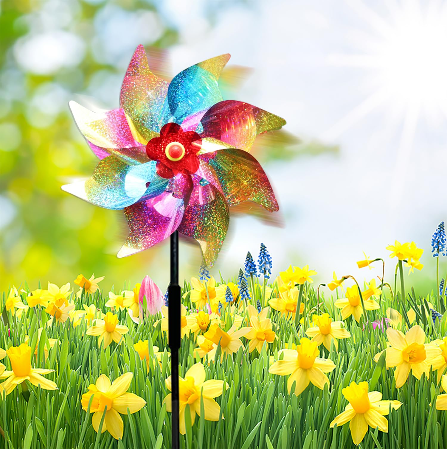 Moulin A Vent Extérieur Flower Solar s- Metal Colorful Spinning