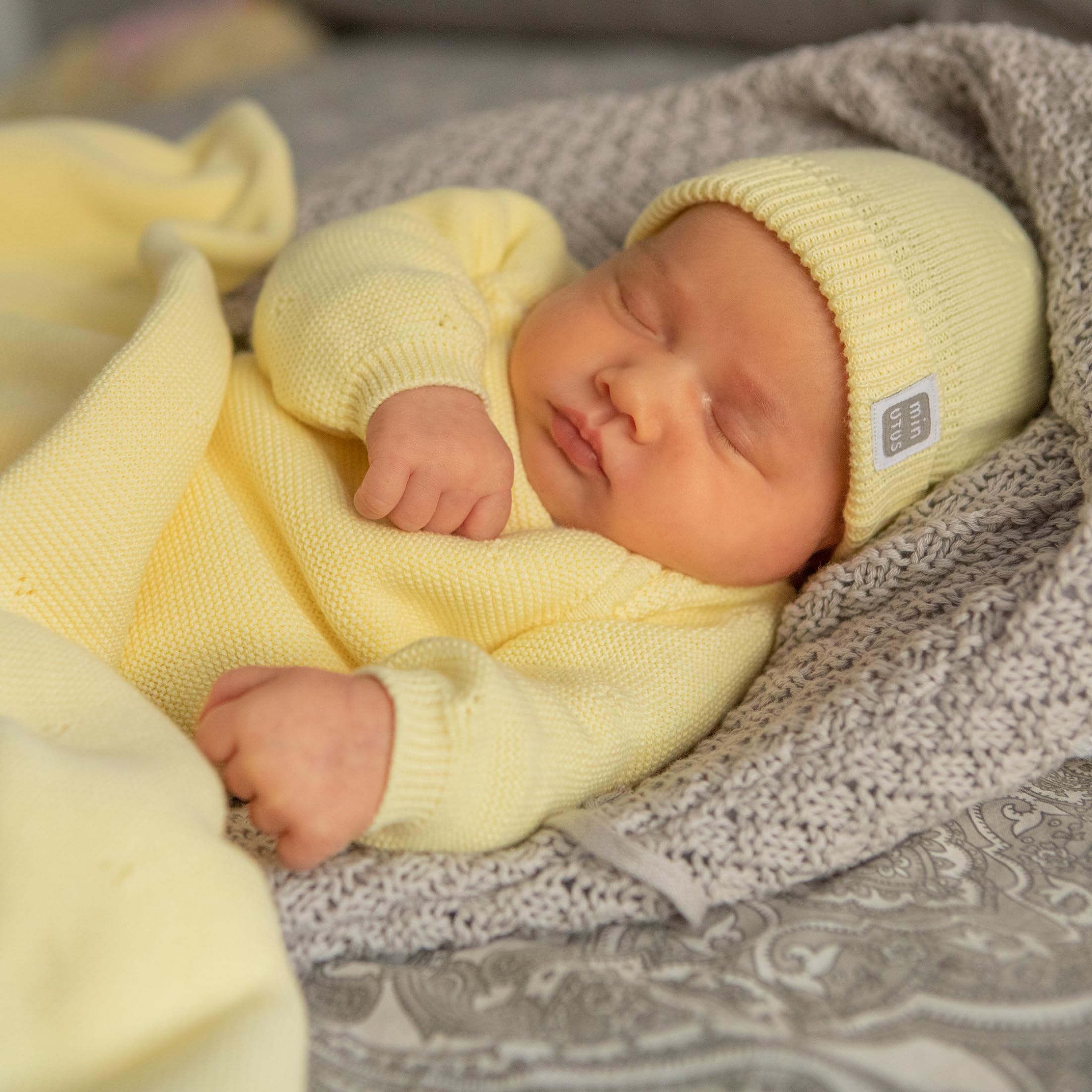 MINUTUS Conjunto Bebé Kyr con Gorro 100% Algodón, Ropa Recién Nacido (Amarillo, 3-6 meses (62 a 68cm))
