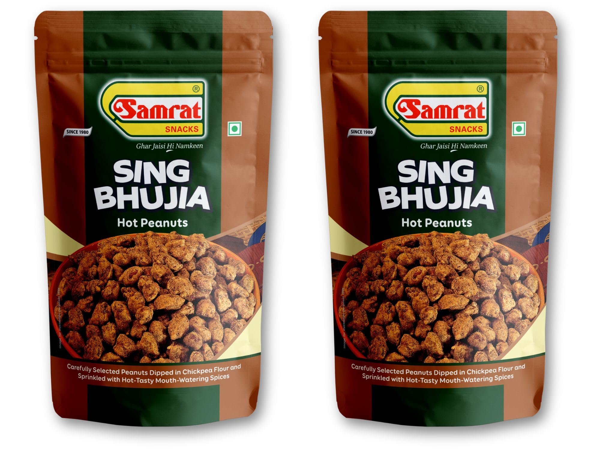 Samrat | Sing Bhujia Hot Masala Peanuts Namkeen | Whole Tasty Nuts Snacks for a Spicy Kick in Every Bite | Ghar Jaisi Hi Namkeen | (Pack of 2 (2 x 250g))