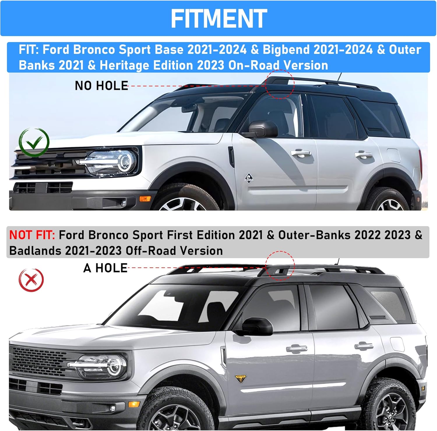 265lbs Roof Rack Cross Bars Fit for Ford Bronco Sport Base 2021-2024 & Bigbend 2021-2024 & Outer Banks 2021 & Heritage Edition 2023 On-Road, Aluminum Cross Bar for Rooftop Cargo Carrier Luggage Kayak