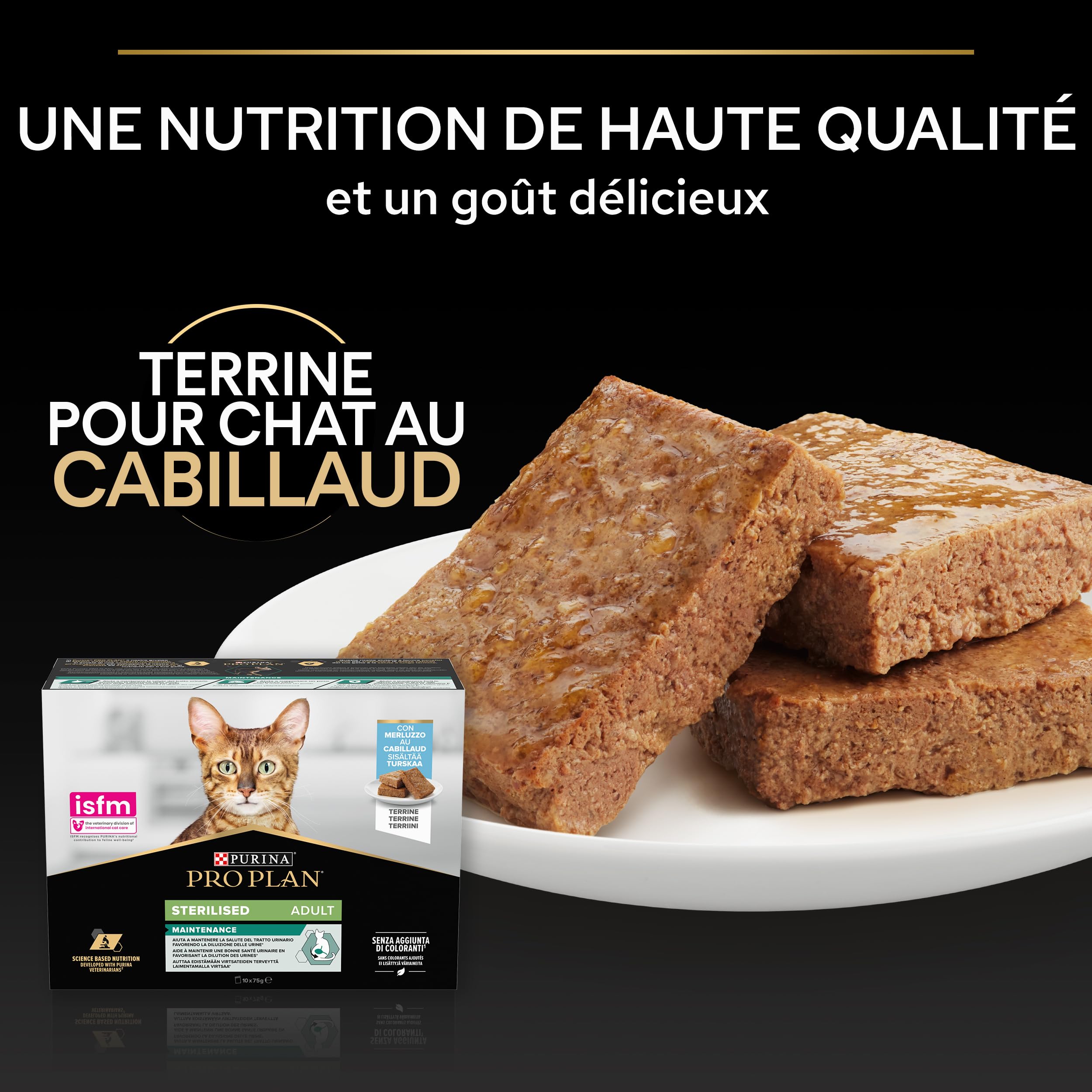 PURINA Pro Plan | Adult STERILISED Maintenance | Aliment Complet pour Chat Adulte Stérilisé | Aide à Maintenir Une Bonne santé urinaire | Terrine | Au Cabillaud | Portion Individuelle | 10x75g