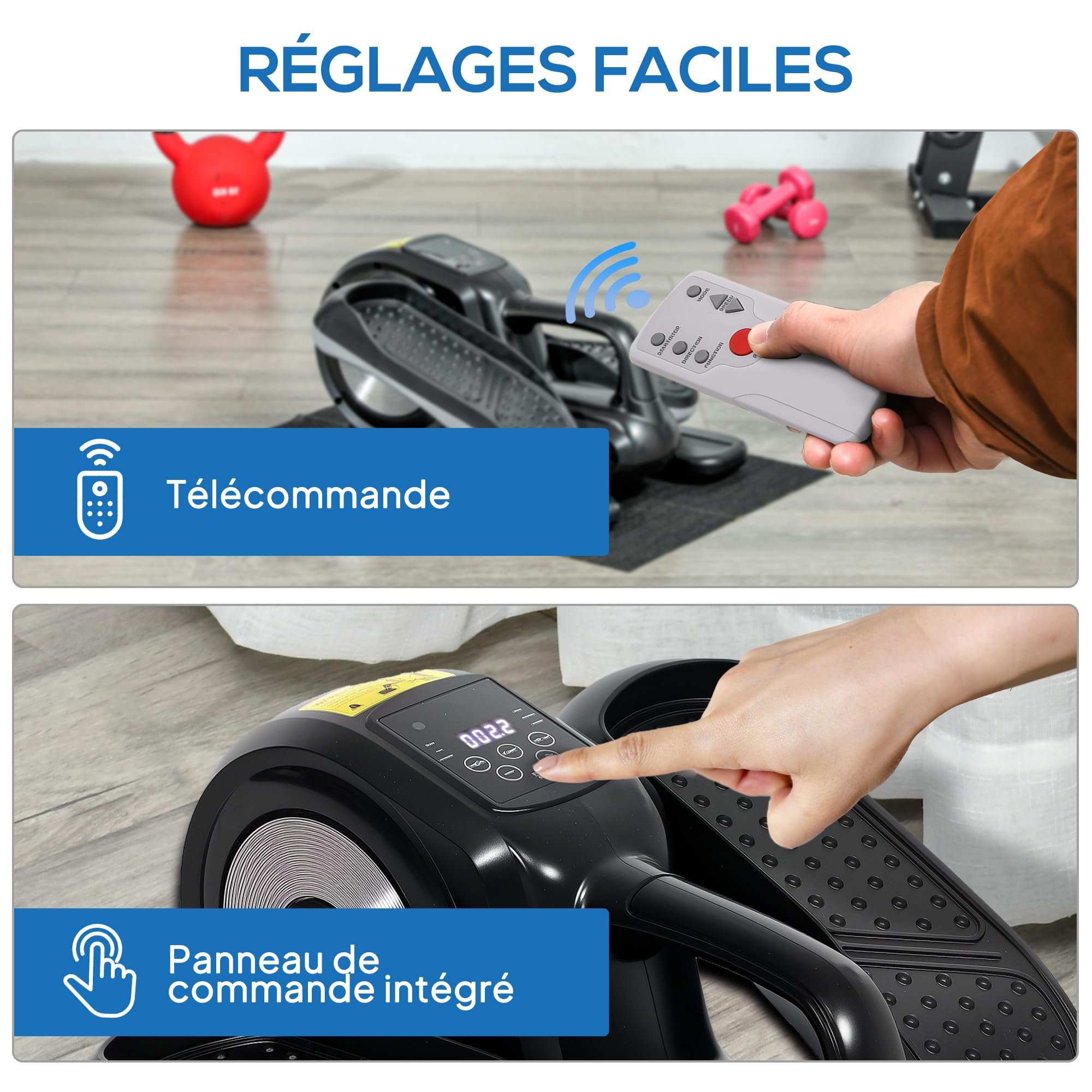 SPORTNOW Elliptique de Bureau, vélo elliptique électrique avec télécommande et écran LCD, 12 Vitesses réglables, pédalier électrique avec Tapis antidérapant, Noir