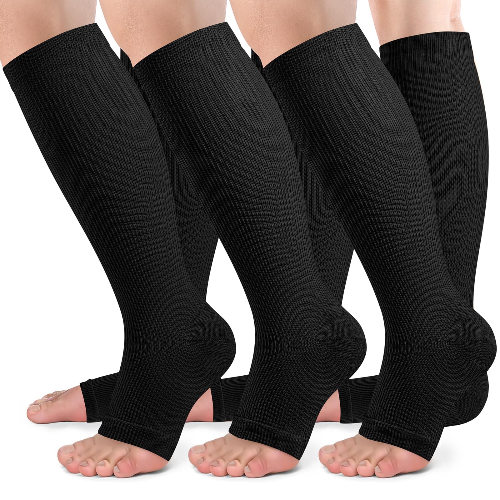 bropite Open Toe Compression Socks for Women，3 Pairs Toless Knee-High Socks | Graduated 15-20 mmHg compression circulation,reduces swelling.3 pairs open toe design for travel,nurses,pregnancy comfort