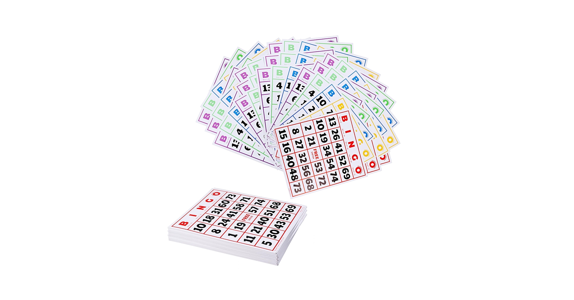 GSE Games & Sports Expert 50-Pack Jumbo Multi-Color Bingo Cards, Large Font Numbers, Reusable Bingo Cardboard For Large Groups, Family/Friend Parties, Game Nights