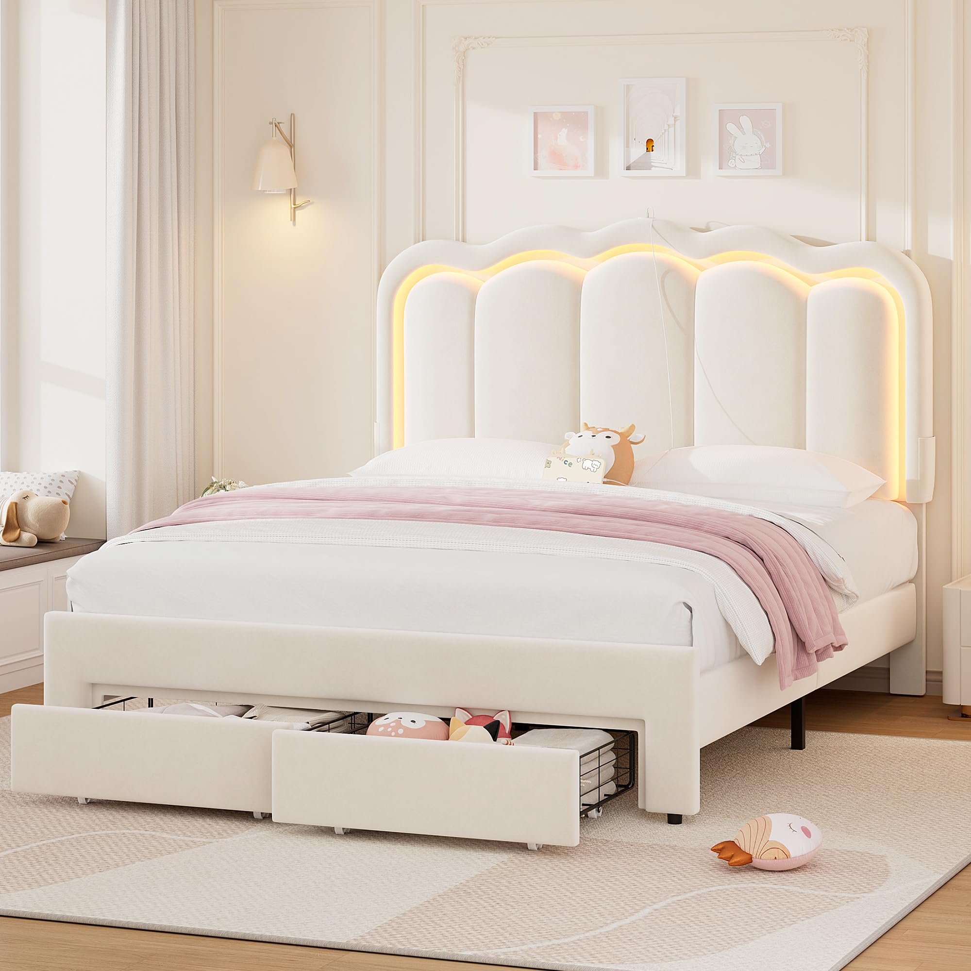 Amazon.com: Full Upholstered LED Bed Frame with 2 Storage