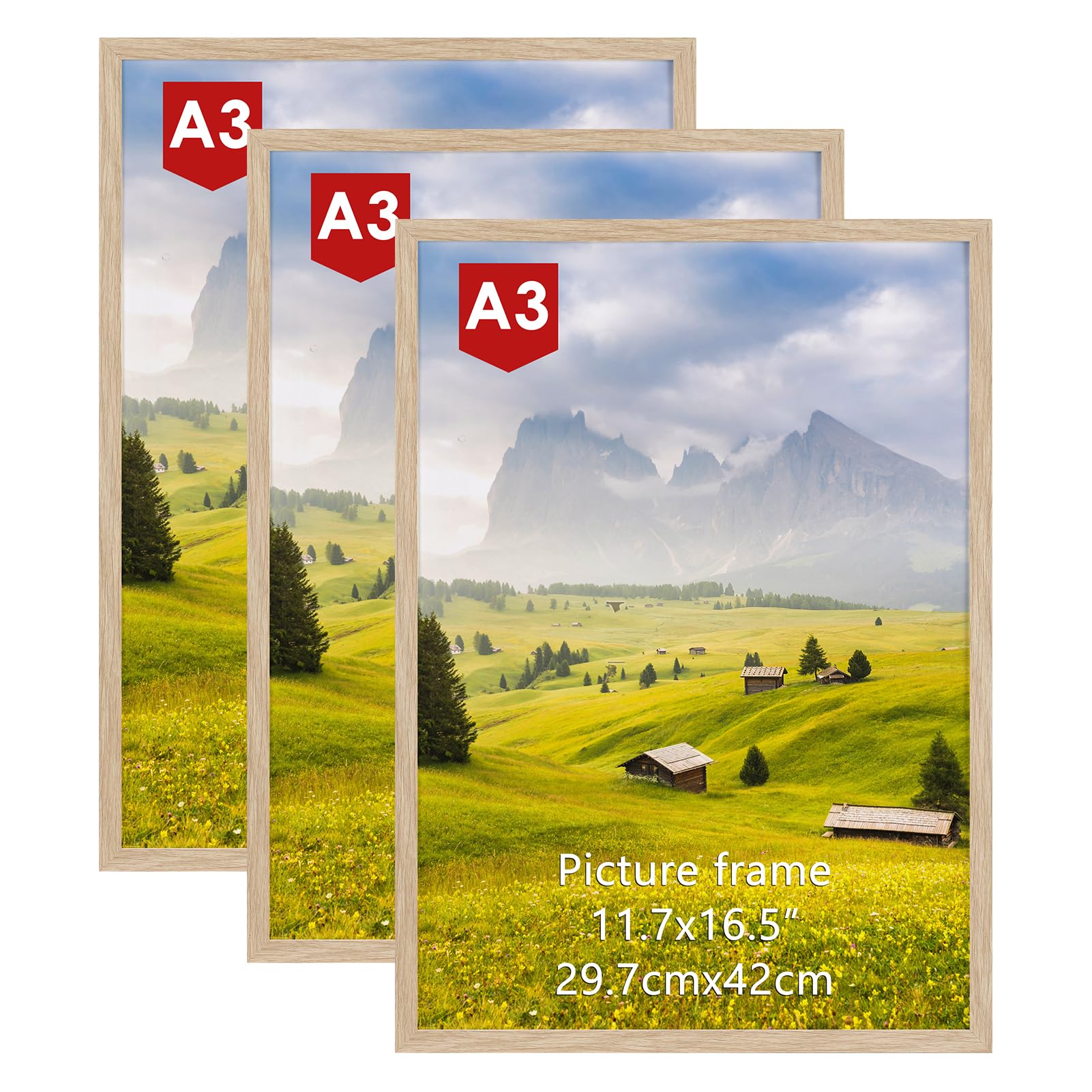 Hoikwo Cornice portafoto in legno di quercia formato A3 confezione da 3 29,7 x 42 cm