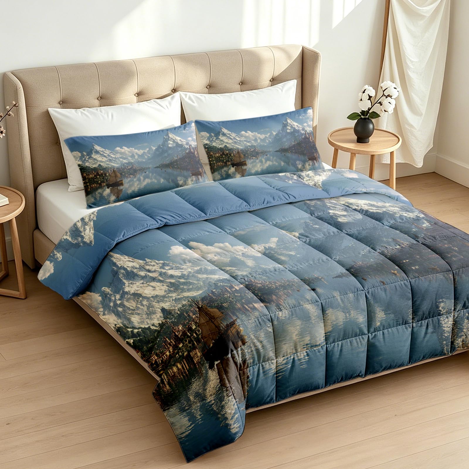 Generisch Waschbare Bettdecke Ohne Bezug 135x200 cm Schneebedeckte Berge