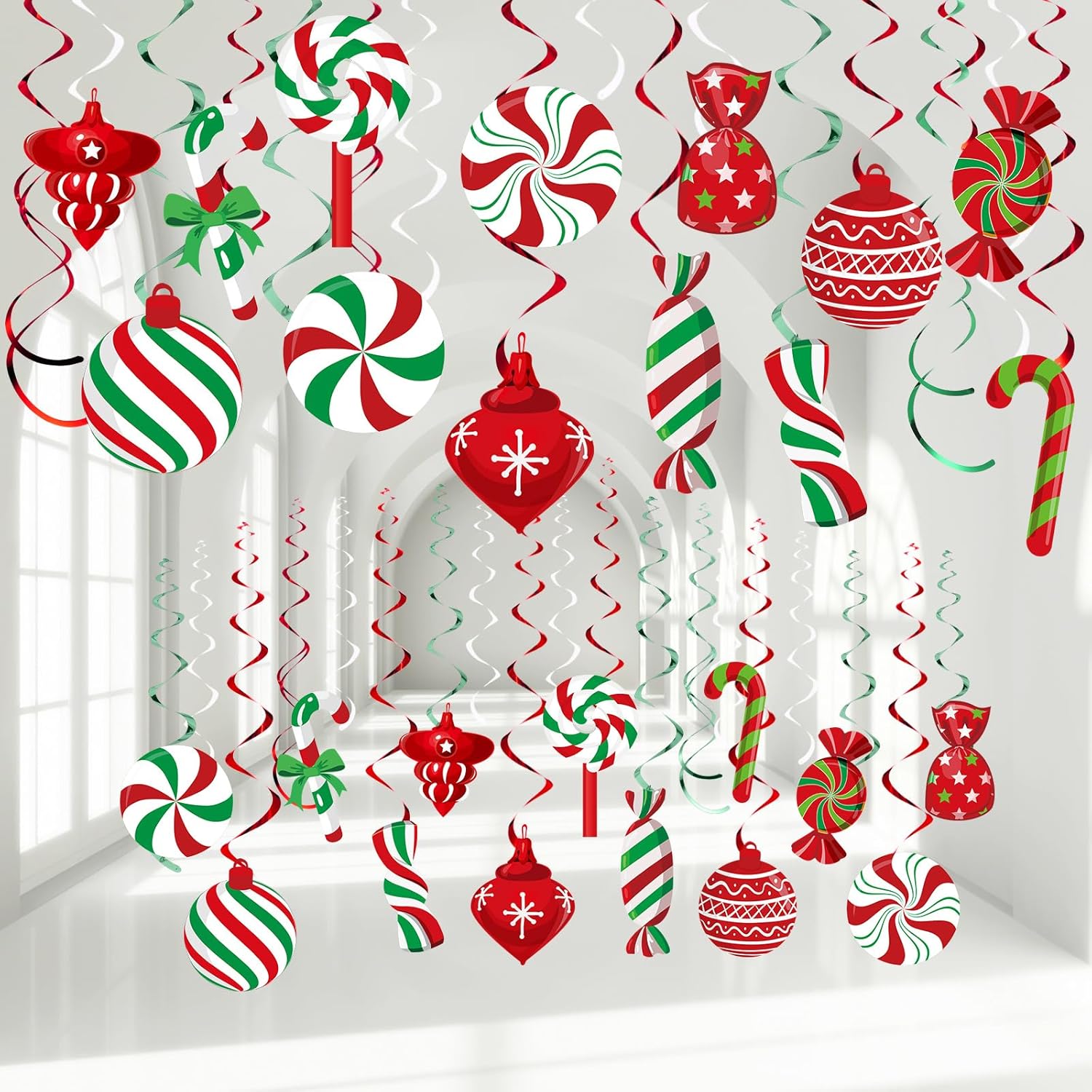 Funrous 56 Pcs Christmas Peppermint Candy Hanging Swirls Decorations Red and White Holiday Party Streamers for Home Winter Holiday Christmas Party Decor(Red White Green) Funrous 56 Pcs Christmas Peppermint Candy Hanging Swirls Decorations Red and White Holiday Party Streamers for Home Winter Holiday Christmas Party Decor(Red White Green)