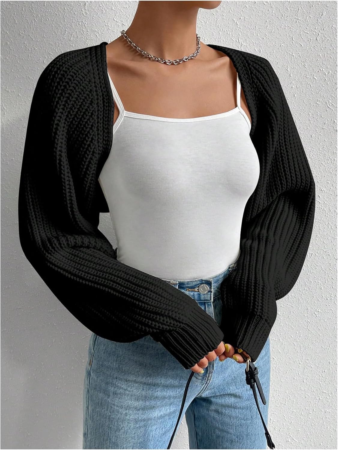 Women's Cropped Cardigan Sweaters Long Sleeve Open Front Bolero Shrugs Casual Knit Tops - Image 3