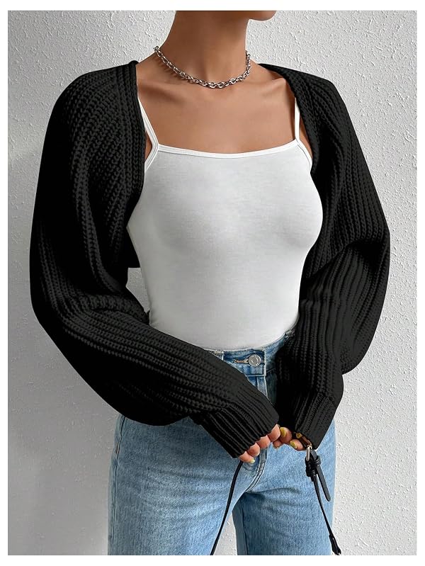 RoseSeek Women's Cropped Cardigan Sweaters Long Sleeve Open Front Bolero Shrugs Casual Knit Tops Black Large by RoseSeek - Used condition - Image 3
