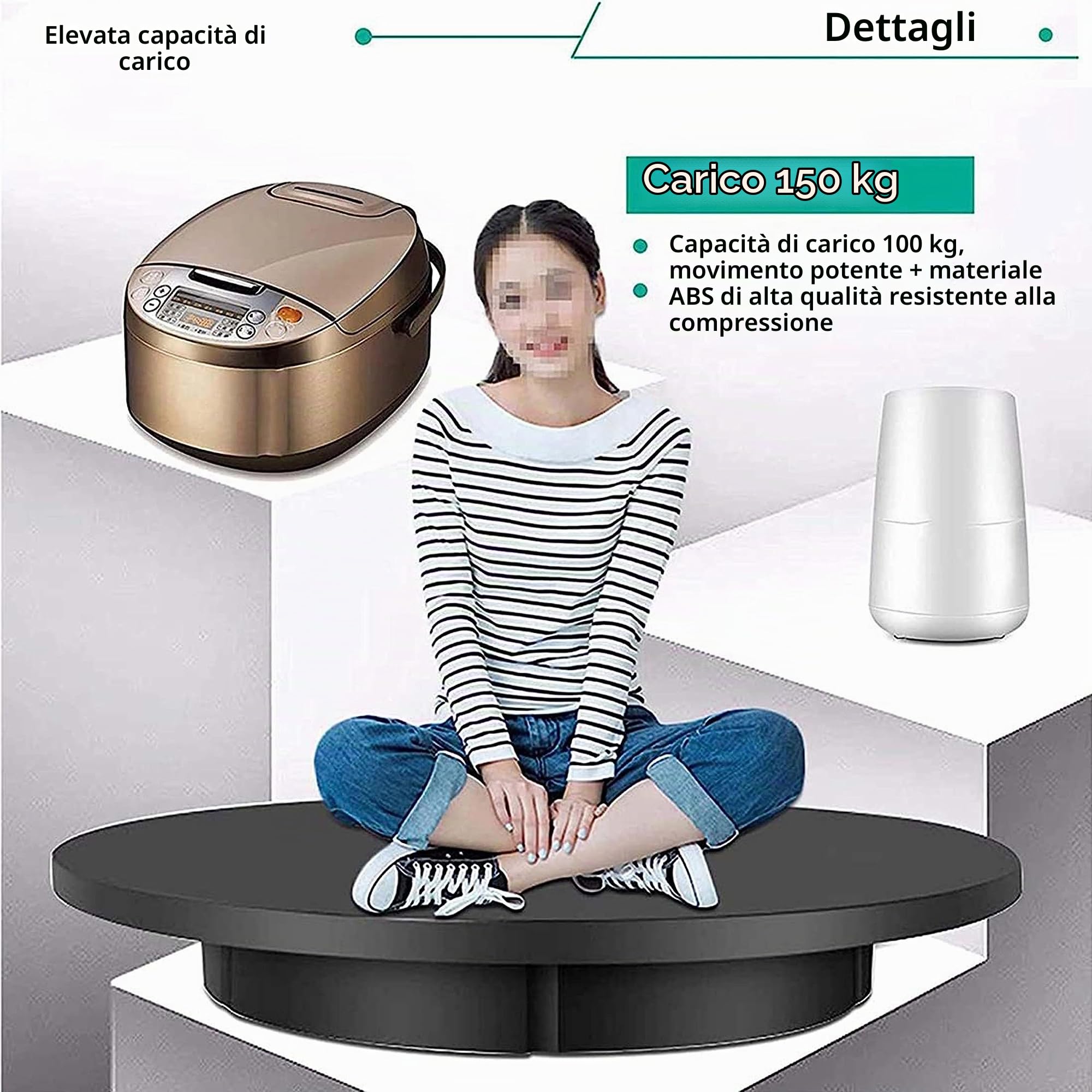Piattaforma Girevole Automatica 360 Gradi, Piatto Girevole Elettrico, 60cm/42cm Base Girevole, Espositore Girevole Carico 150kg, per Esposizione di Prodotti, Video, Fotografia,Black-60CM