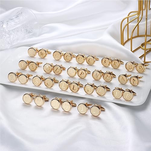 Miniatura 5 de LOYALLOOK Gemelos de oro con inicial para hombre, gemelos de cobre personalizados, gemelos de letra, regalo para novio, marido, padre, novio