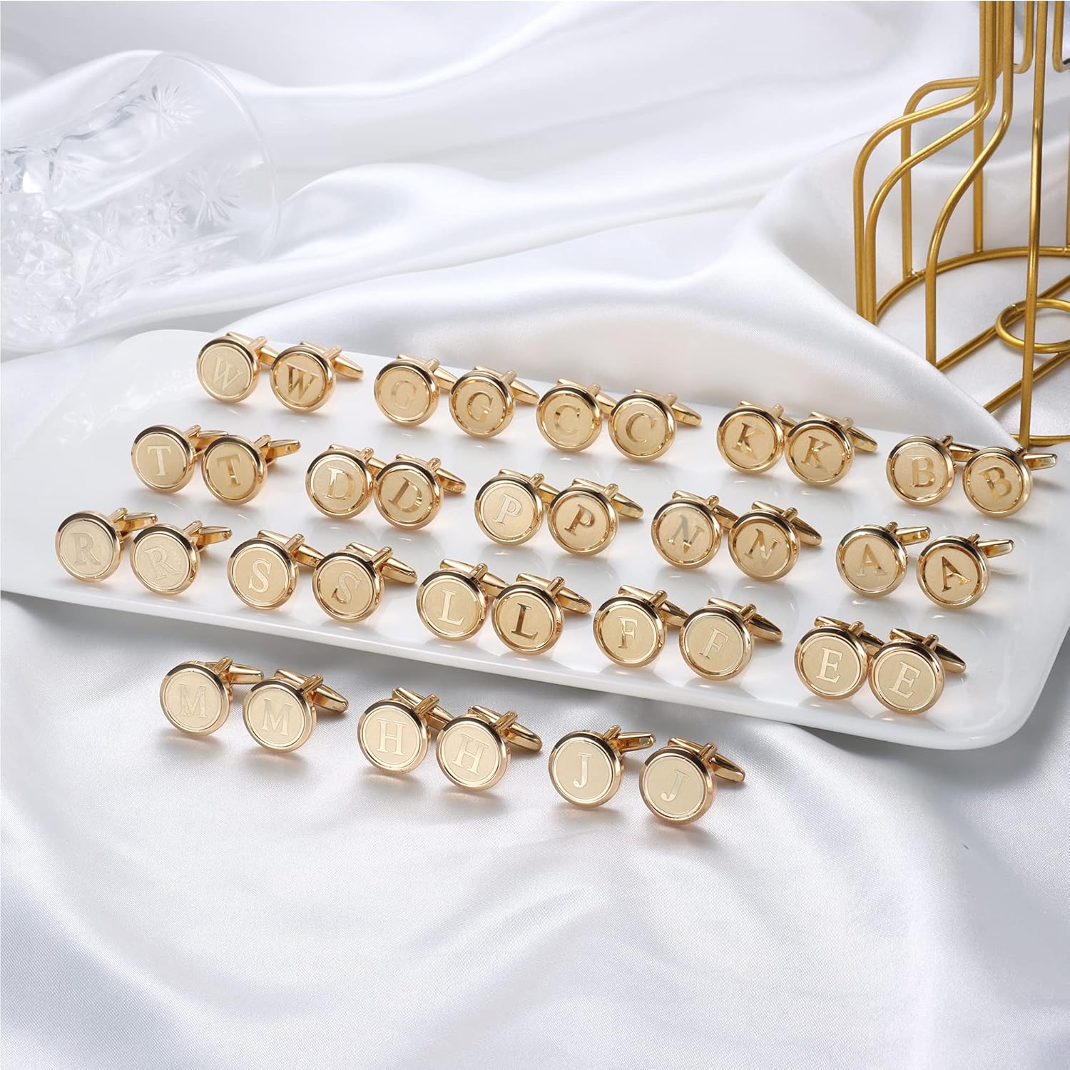 Miniatura 5 de LOYALLOOK Gemelos dorados con iniciales para hombres, gemelos de cobre personalizados, gemelos de letra, regalo para novio, marido, padre, novio