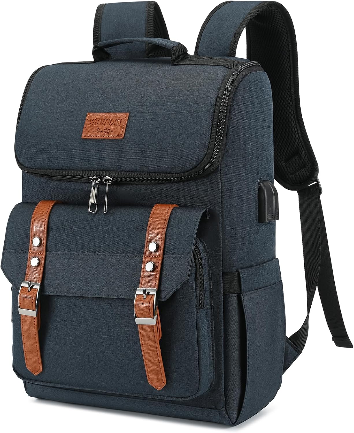 YALUNDISI Vintage Backpack Travel Laptop Backpack with usb Charging Port for Women & Men College Backpack Fits 15.6 Inch Laptop Black