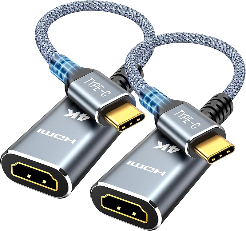 Highwings USB C to HDMI Adapter 2 Pack for Home Office (4K@60Hz) for Laptop | Thunderbolt 4/3 Support, High-Speed Type C to HDMI Braided Adapter Compatible for MacBook Neo, iPhone 17 Pro/Max, iPad