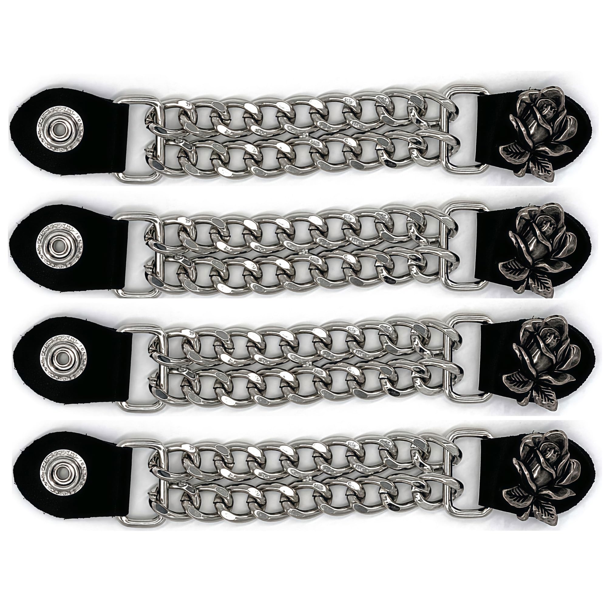 Motorcycle Vest Extenders for Men &amp; Women - 4 PCS Leather Vest Extensions for Biker - Durable Double Chrome Chains