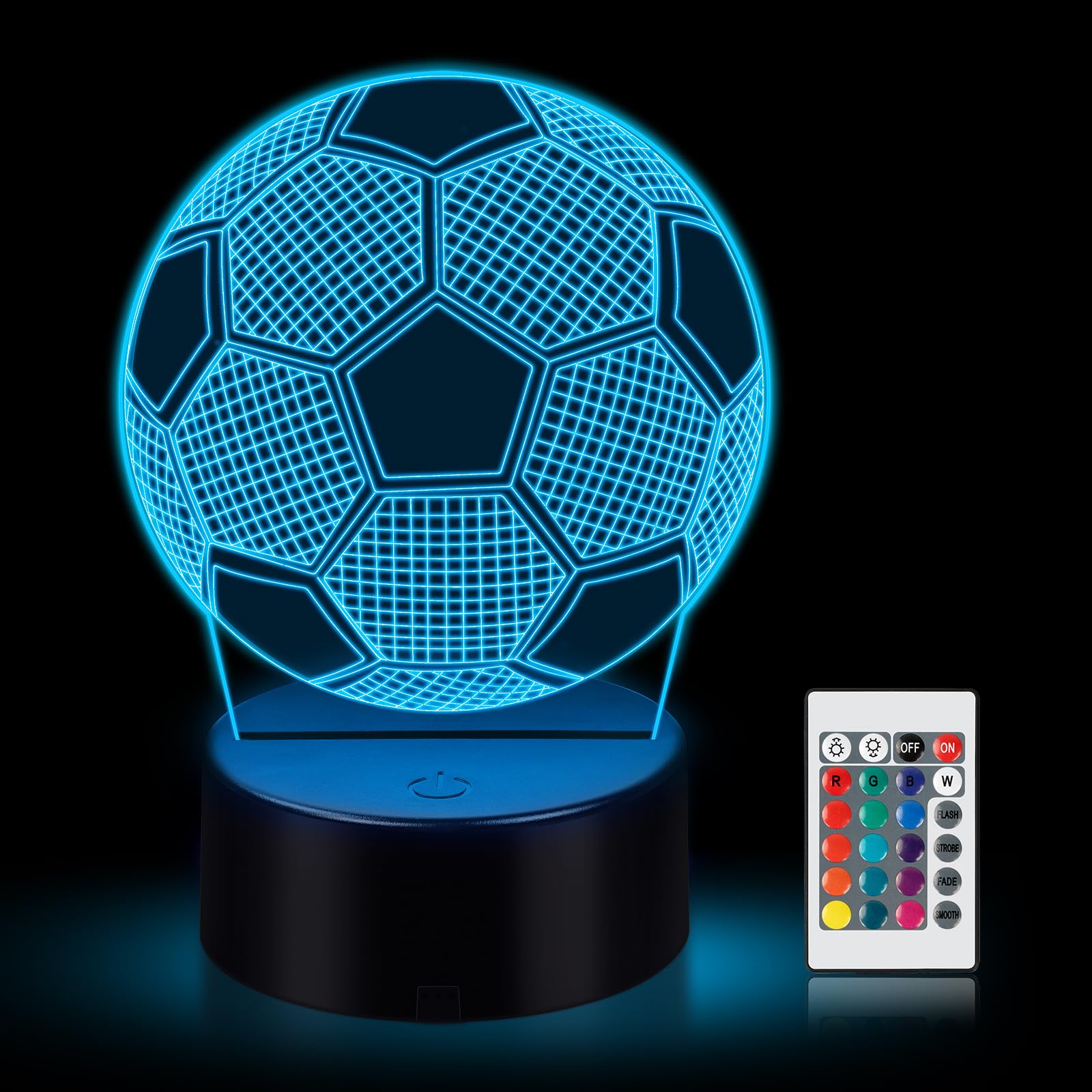 Luz Nocturna De Fútbol Para Niños, Lámpara 3D Fútbol de Ilusión óptica Luz Nocturna Infantil, Lámpara de Noche de 16 Colores con Control Remoto, Regalo de Futbol para Amantes del Fútbol Deportivo