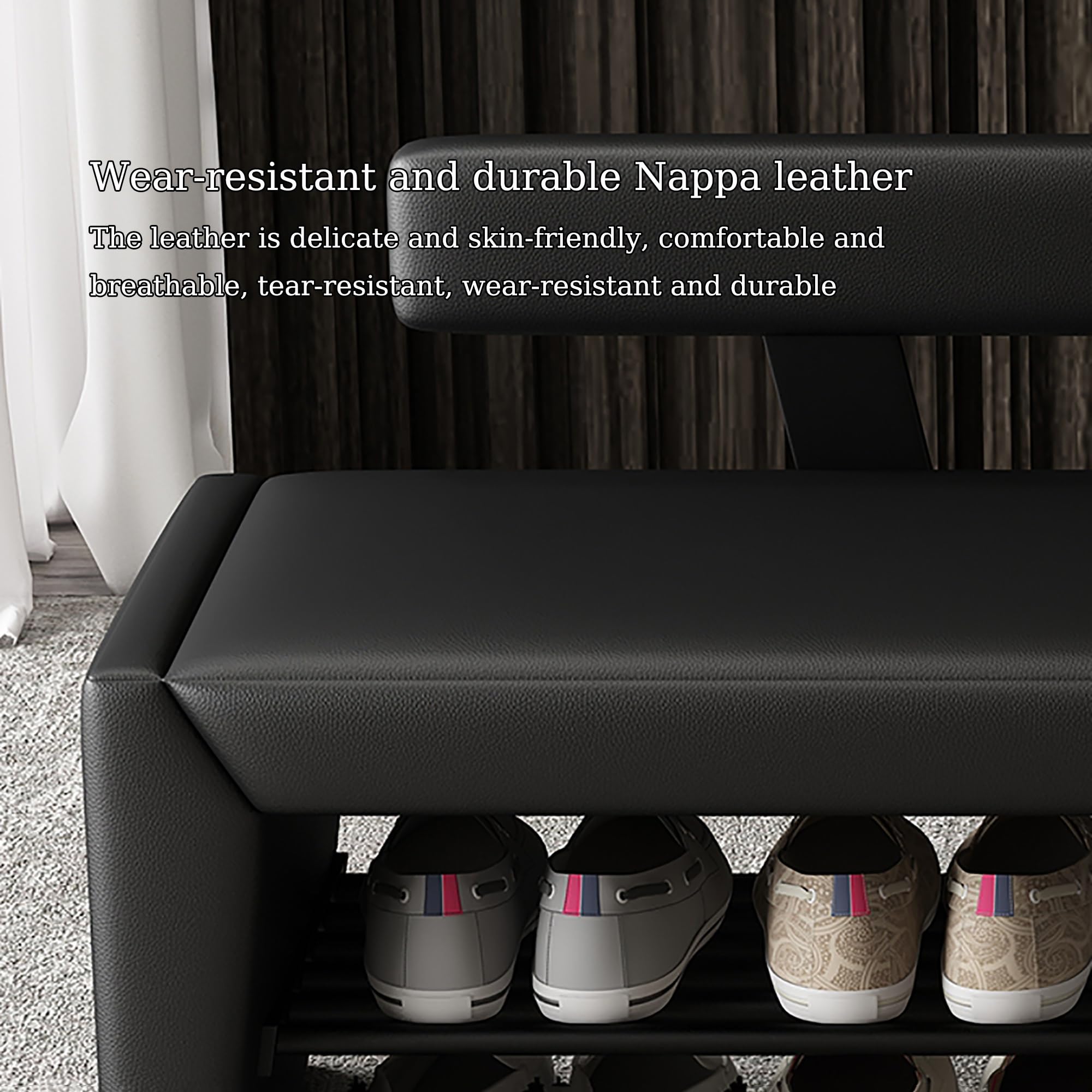 Eingangsbank mit Schuhregal-Organizer – Industrielle Schuhregalbank mit Kissen, Aufbewahrungsbank am Bettende, Eingangsbank aus Holz und Metall für Flur, Schlafzimmer, Wohnzimmer – Sitzbank(Wit,120x40