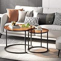 Vista 2 de aboxoo Juego de 2 mesas de centro anidadas, pequeñas mesas redondas de vidrio para sala de estar, dormitorio, mesa de té decorativa con marco