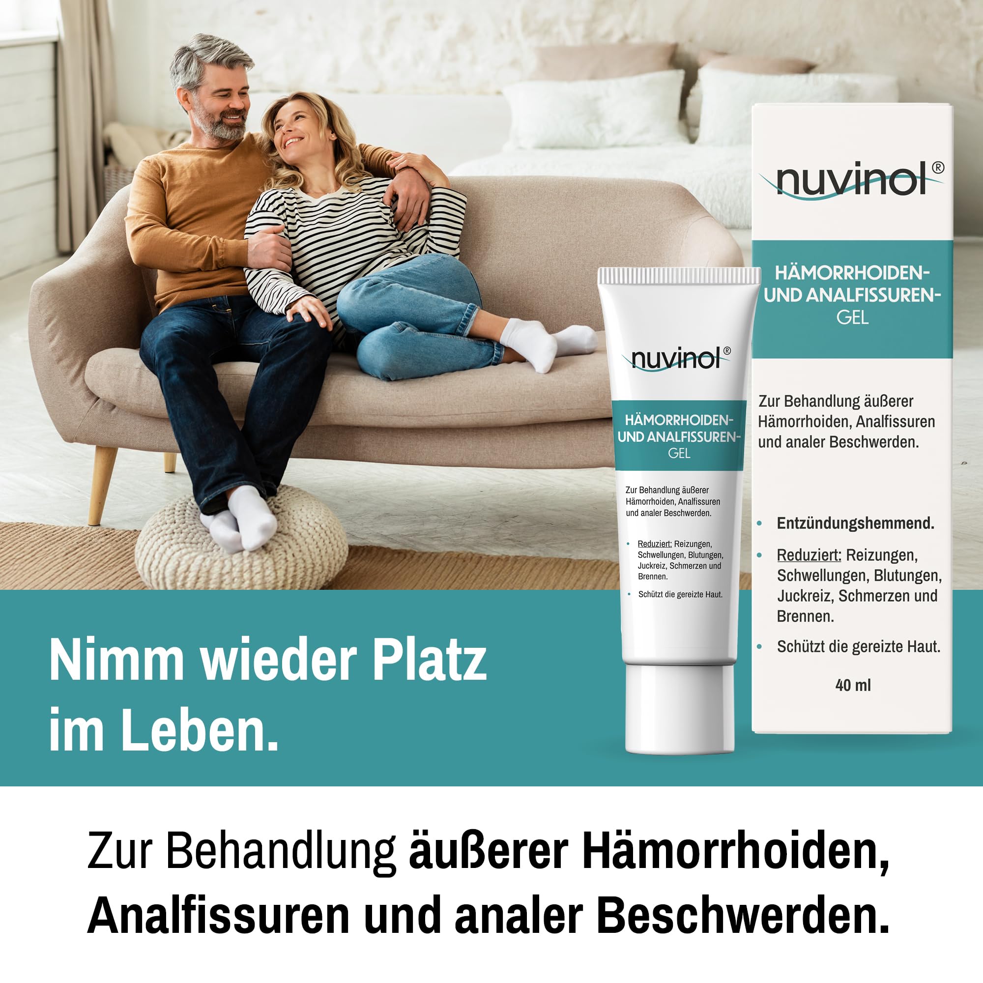 Hämorrhoiden Gel und Analfissur Gel | lindert Juckreiz, Brennen und Schwellungen | Hämorrhoiden Salbe Alternative, entzündungshemmend | Medizinprodukt, Apothekenqualität, 40 ml