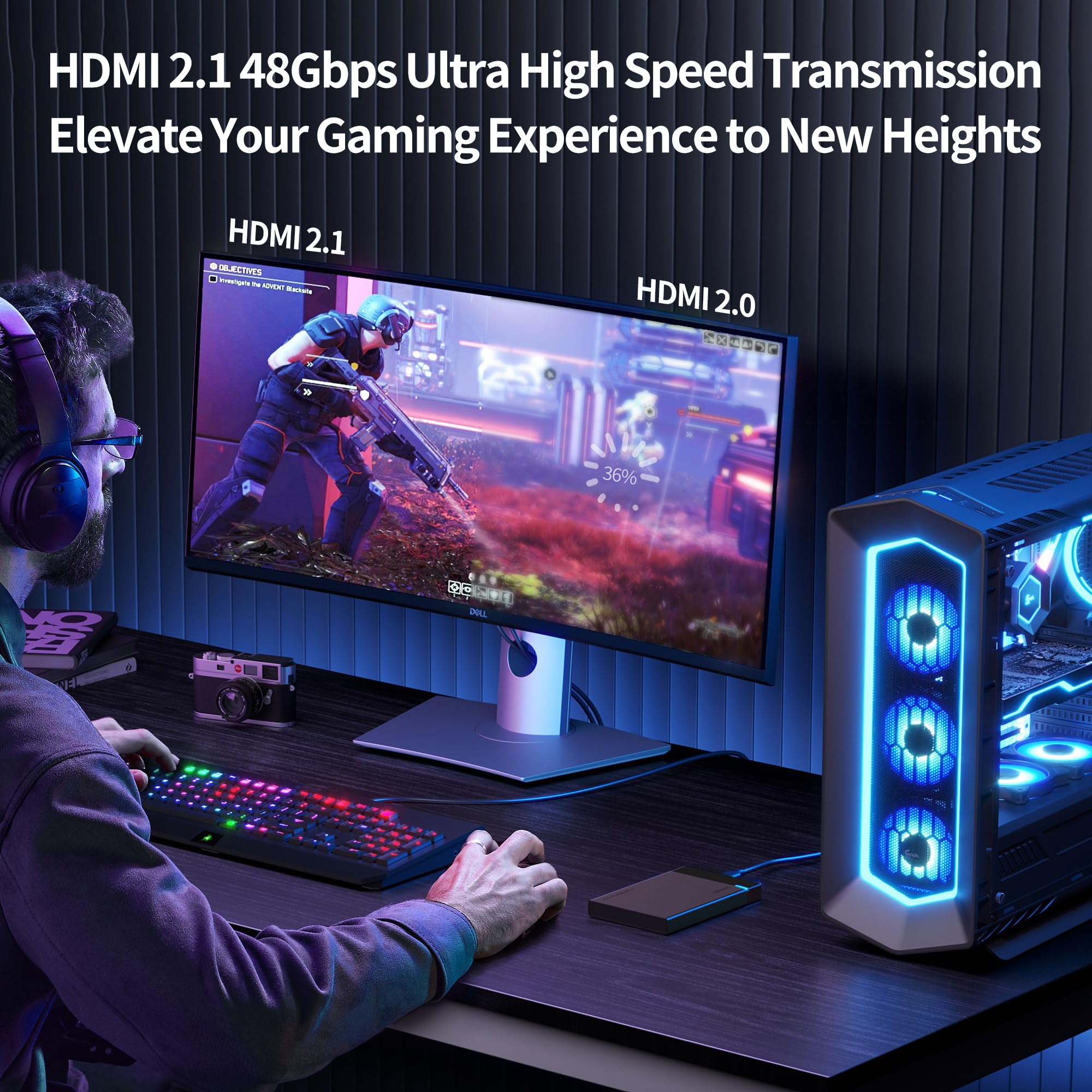 BlueAVS 8K HDMI 2.1 Cavo a fibre ottiche 33FT Ultra High Speed 48gbps Supporta 8K@60Hz 4K@120Hz Dinamico HDR10 eARC HDCP 2.3 Compatibile con PS5/4, Xbox, RTX 3080 3090, Roku, LG CX C9