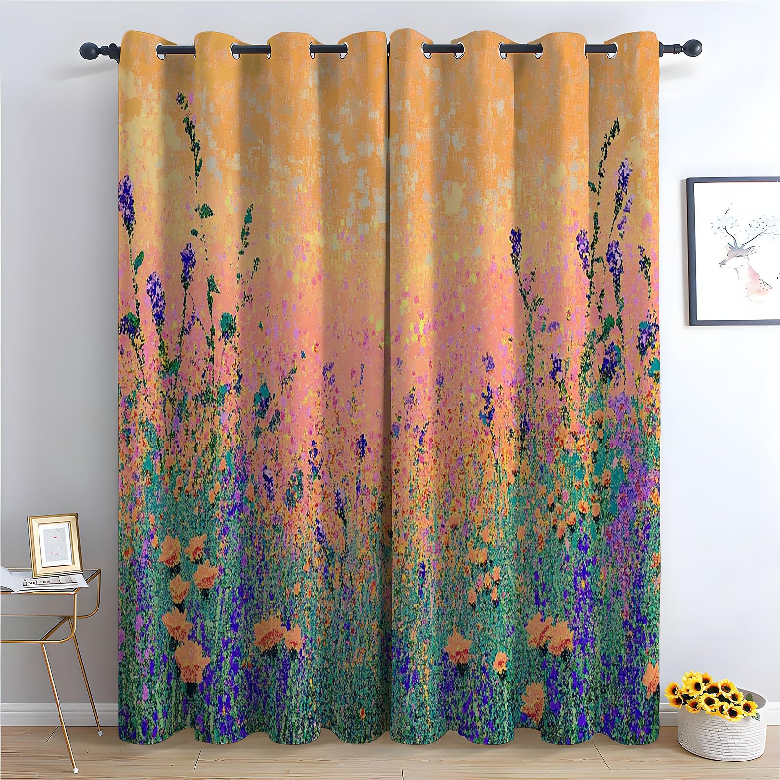 WQBQKKX Abstract Line Curtains Eyelet Geometric Green Patterned Curtains Vintage Art Deco Drapes Thermal Insulated Room Darkening Curtain-52 W x 84" L (Pack of 2)