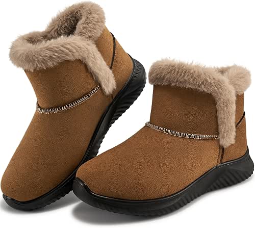 Winter Snow Boots for Women: Suede Fuzzy Ankle Boooties Anti-Slip