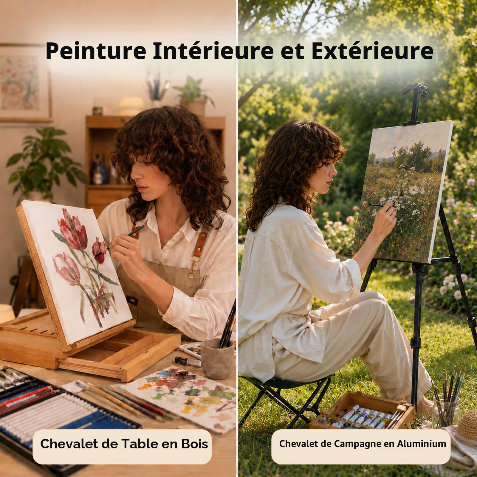 DJAR Kit de peinture professionnel tout-en-un de 174 pièces avec chevalet en bois de hêtre certifié FSC, ensemble de 96 peintures acryliques, aquarelle et à l'huile, kit de fournitures de peinture