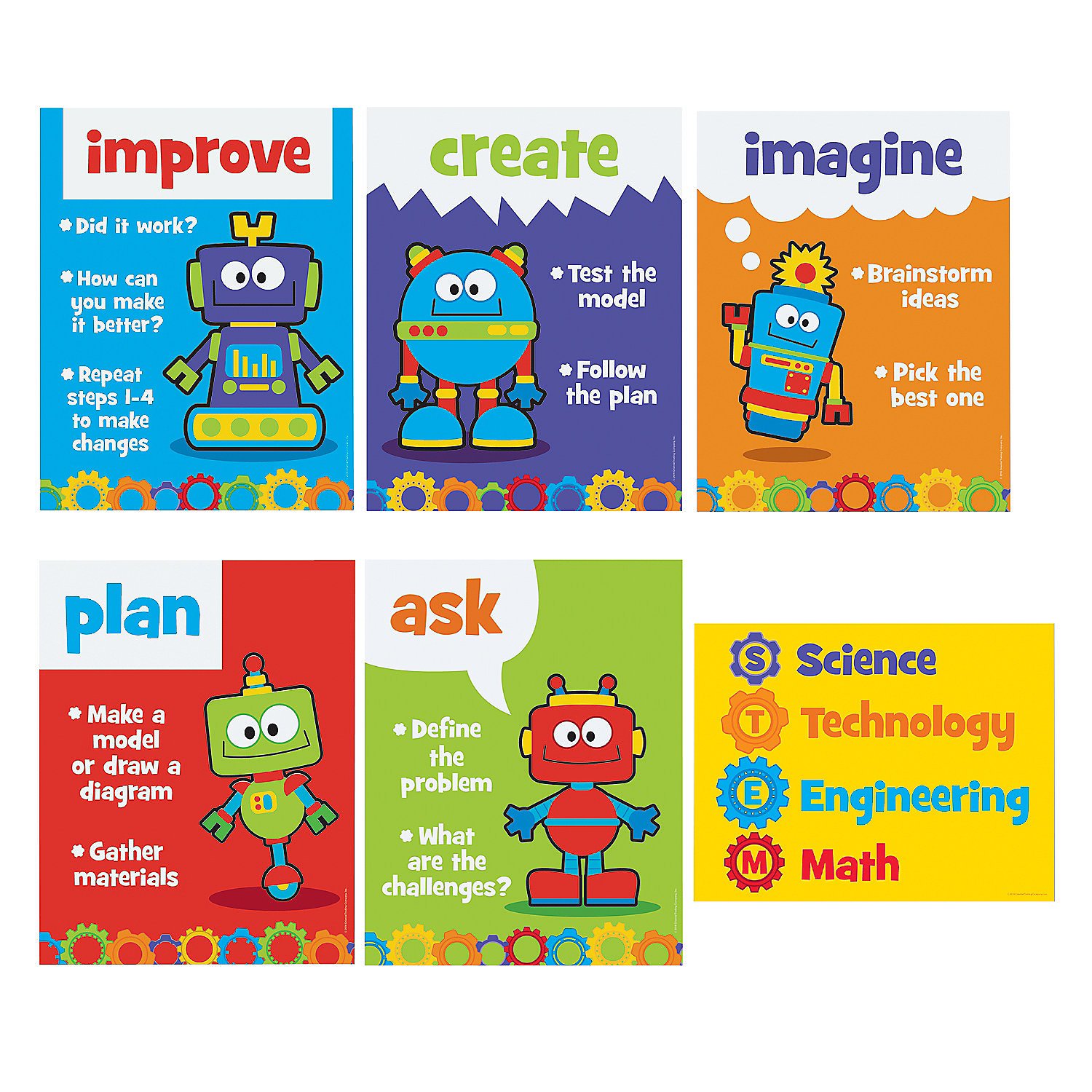 Fun Express STEM Posters - Interactive Educational Posters for Kids - Science Technology Engineering Math Learning Activities - Perfect for Classroom Homeschool & Educational Environments - 6 Pieces