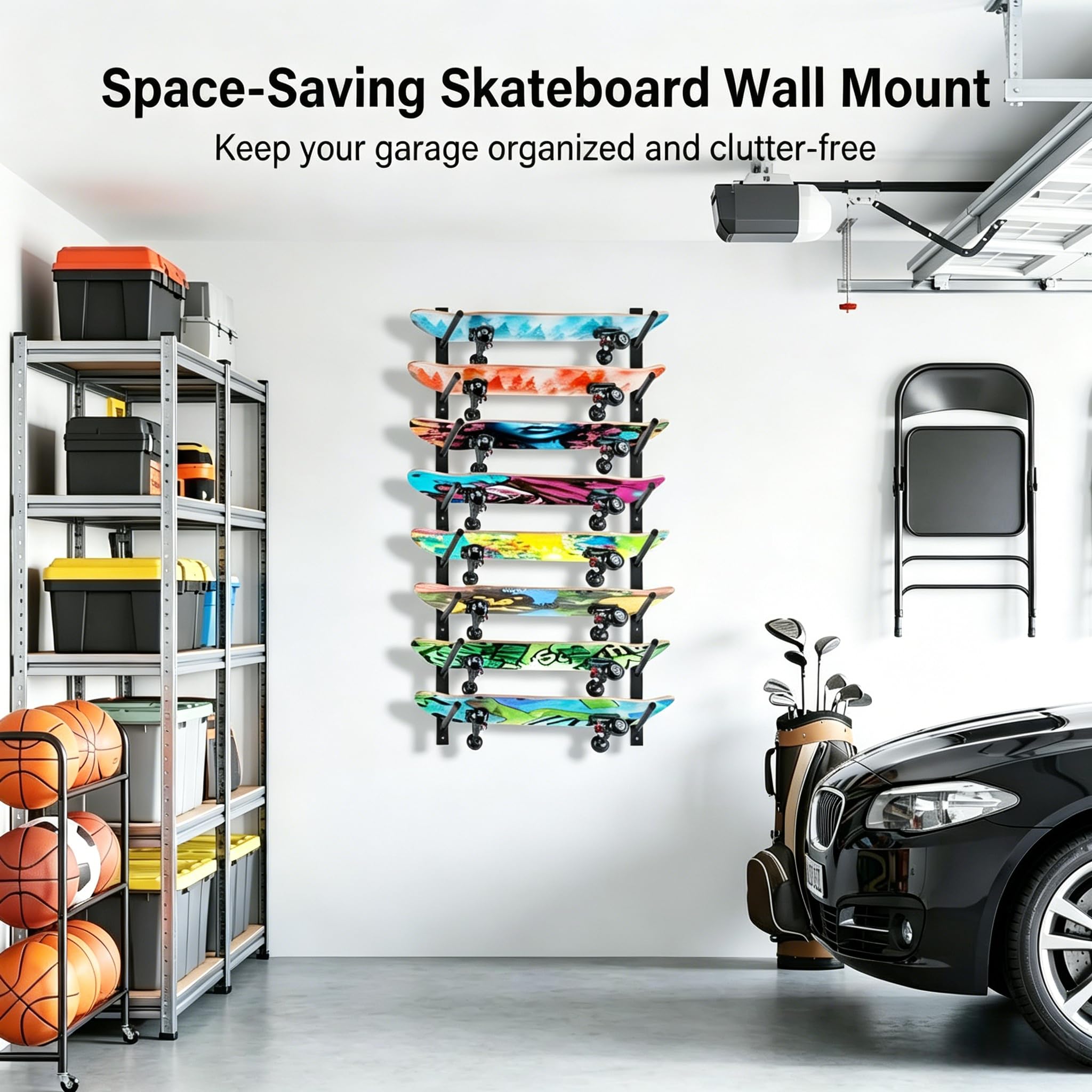 BiJun Supporto da parete per skateboard, supporto da parete per snowboard, mensola orizzontale da parete, scaffale per skateboard, supporto per stoccaggio, supporto da parete per longboard