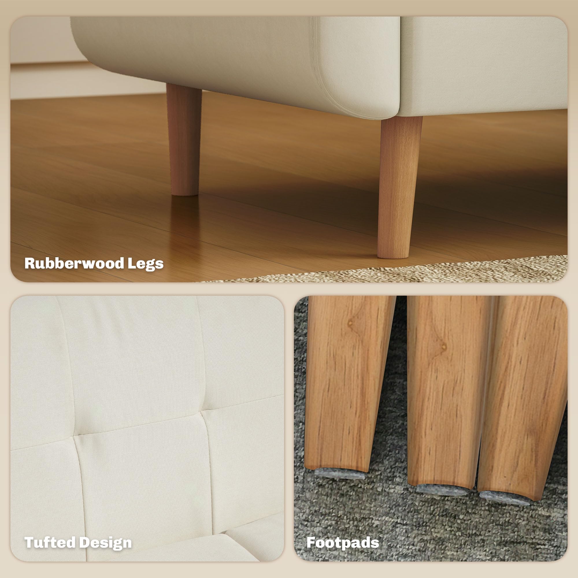 HOMCOM Sofá de 2 Plazas Sofá de Salón Moderno 138,5 cm con Reposabrazos y Patas de Madera Sofá Pequeño para Oficina Sala de Estar Crema
