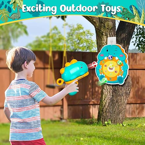 Miniatura 4 de MewVeer Lanzador de juguete de dinosaurio, 2 piezas de juguete de dinosaurio de 36 bolas para interiores y exteriores, juguetes de tablero de