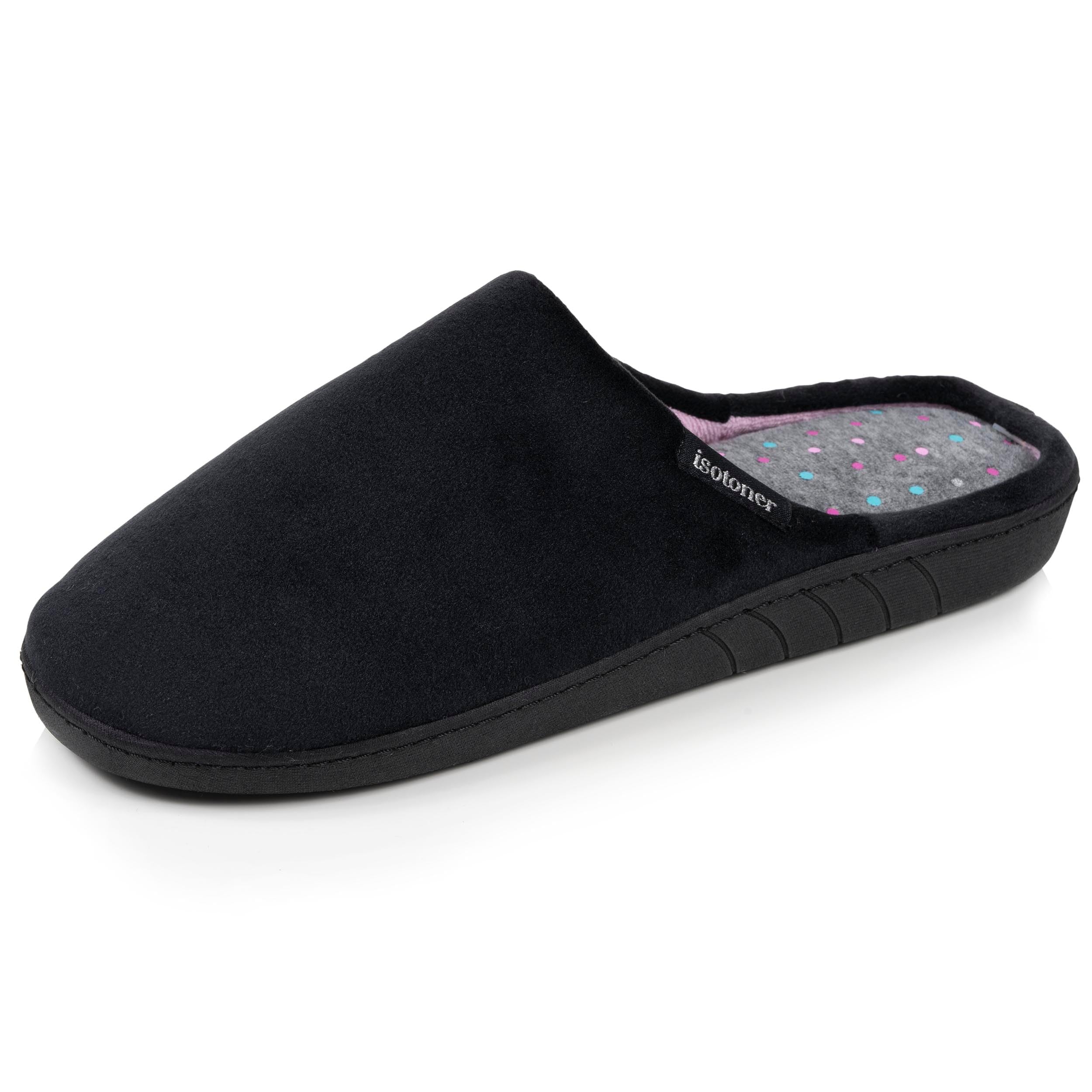 Isotoner Chaussons pantoufles Mules femme microvelours semelle ergonomique, mousse à mémoire forme, 41 EU, noir