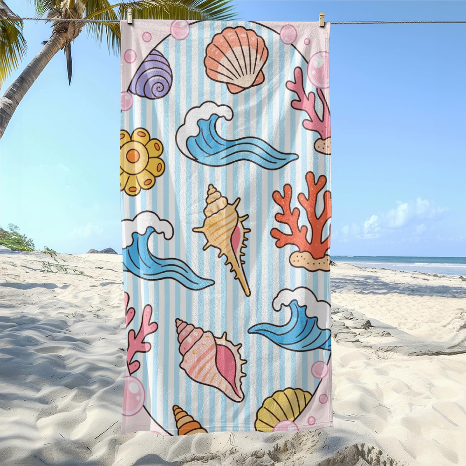 Fouta PlageVagues Plage Dorée Modèle Surdimensionné avec Diverses Tailles, Respirante et Portable, Parfaite pour Voyages Sorties Piscine et Usage Extérieur Quotidien 90x160 cm