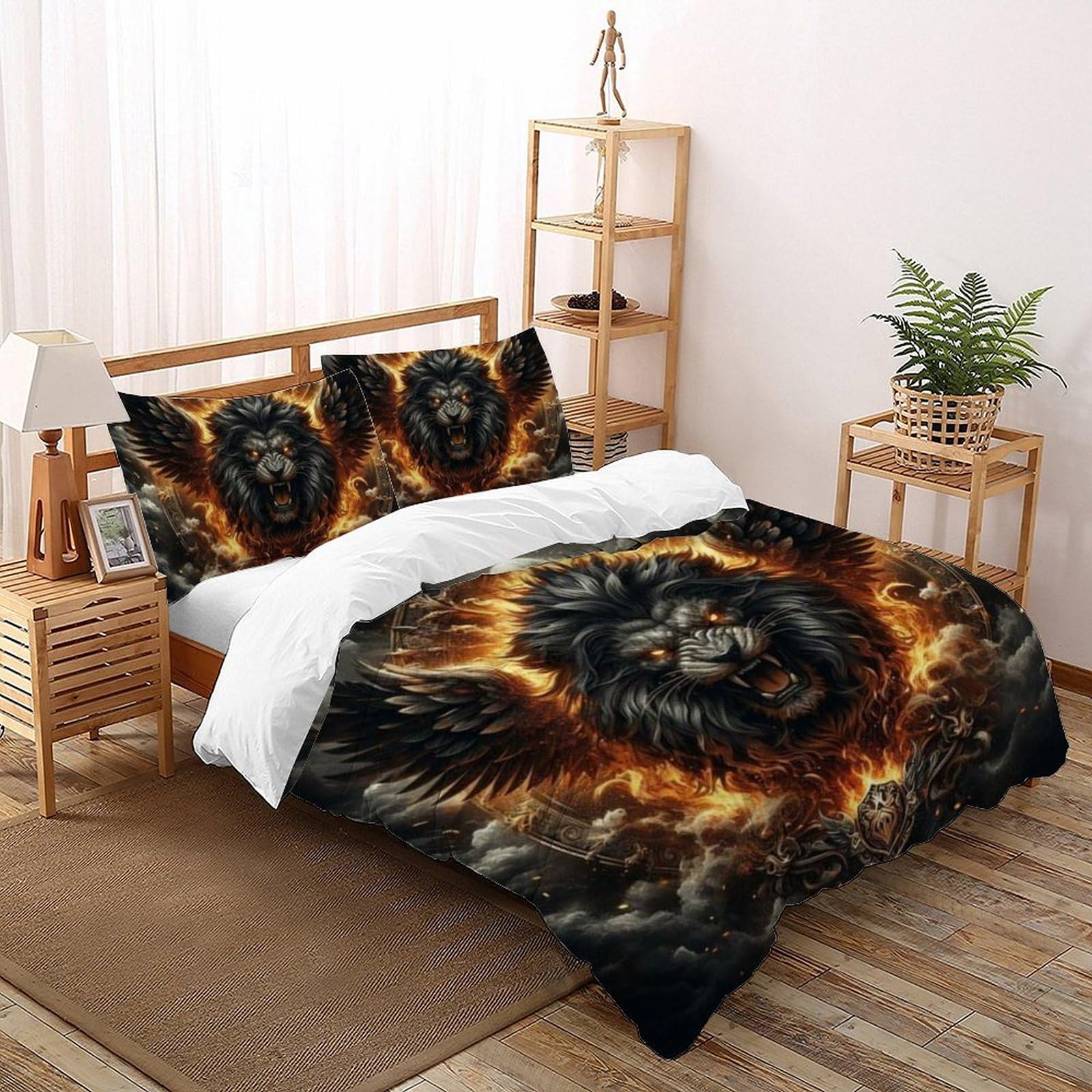 Linge de lit d'exception housse de couette double lion féroce 3D finitions haut de gamme