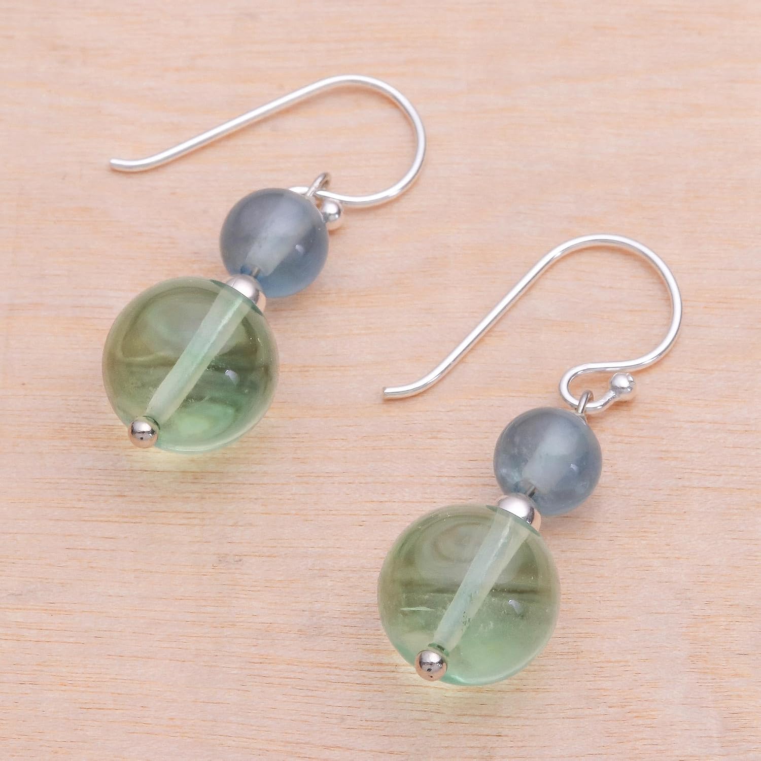 NOVICA Fluorite .925 Sterling Silver Beaded Earrings 'Blue Genie'
