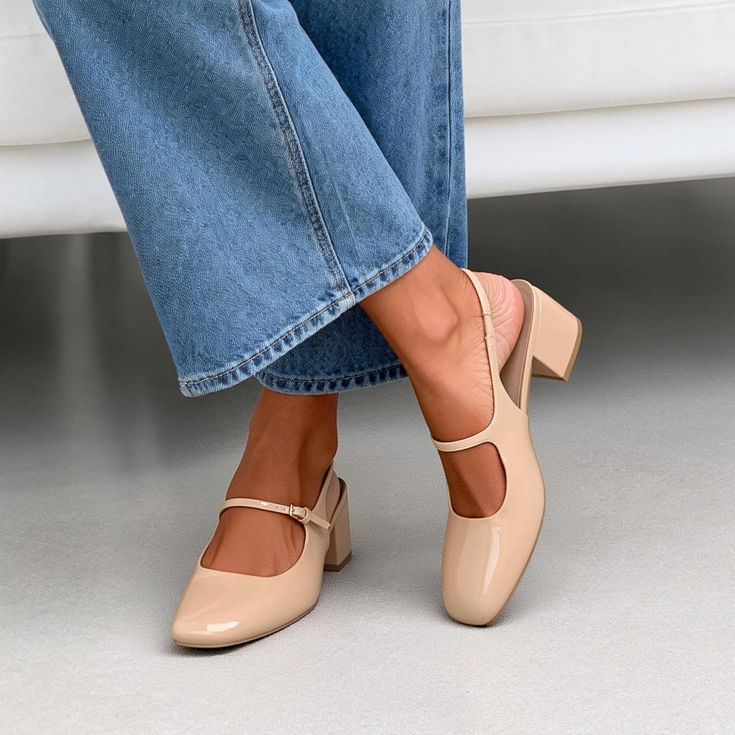 DREAM PAIRS Women's Mary Jane Low Chunky Heels Slingback Closed Square Toe Dress Shoes Wedding Party Work Office Pumps Shoes - Image 3