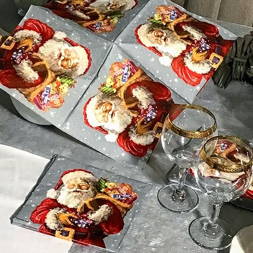 Miniatura 3 de 20 unidades de 3 capas de 13 x 13 pulgadas de regalo y servilletas de Papá Noel de papel de Navidad para Decoupage, rojo, gris, blanco, amarillo,