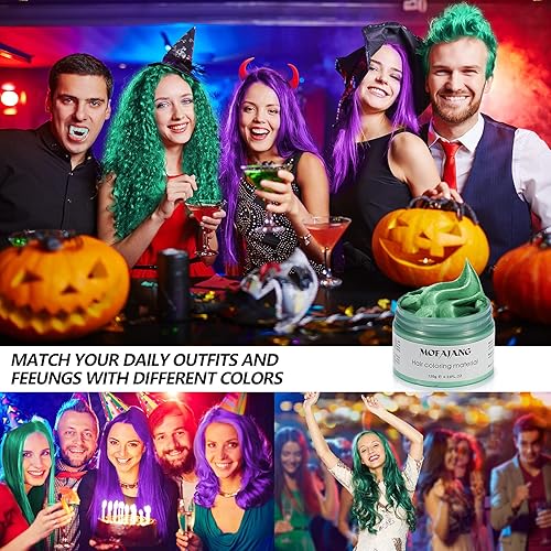 Vista 7 de Cera temporal de color verde para el cabello, 4.23 onzas, crema de barro para peinado instantáneo, pomadas para el cabello para fiestas, cosplay