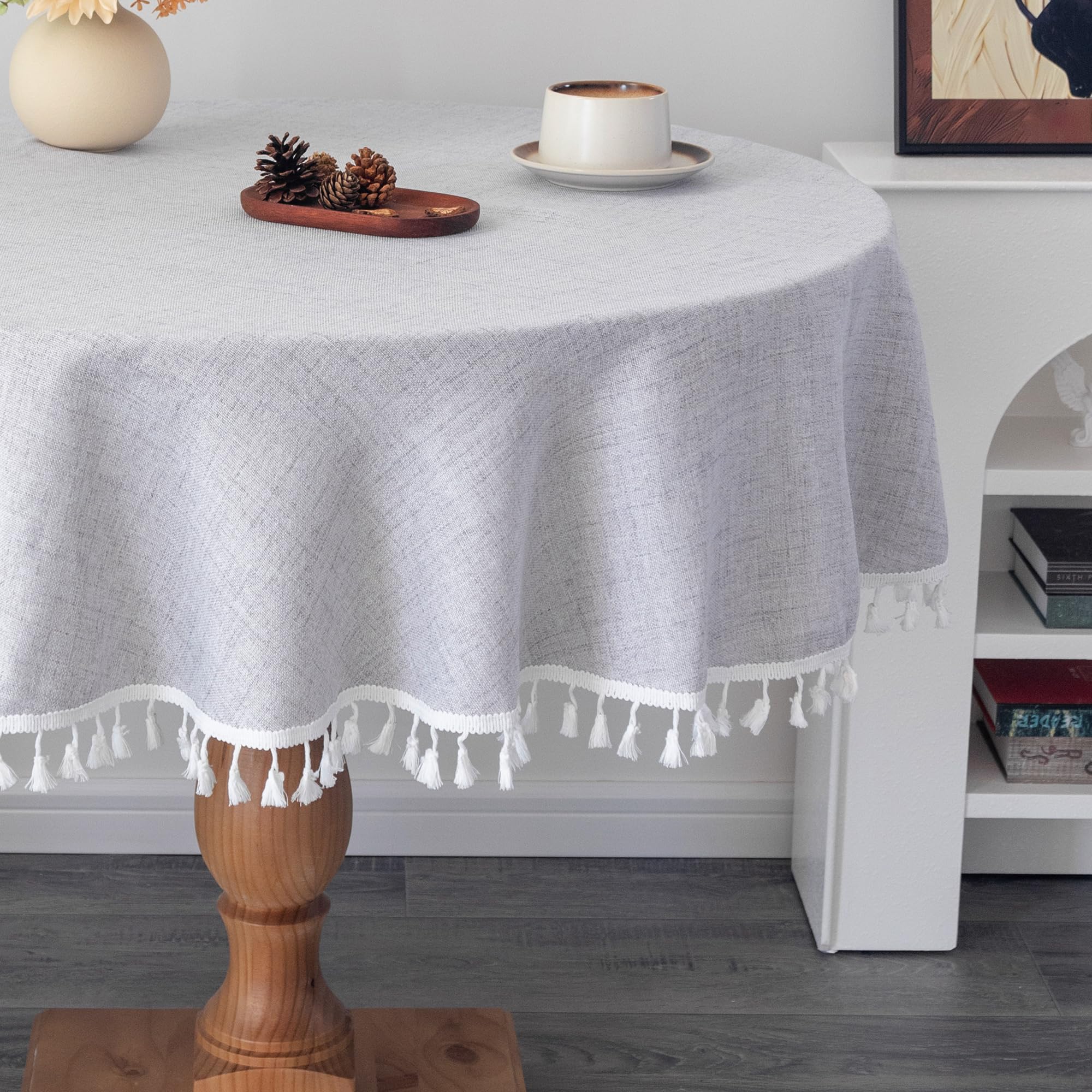 YZKITM Linen Round Farmhouse Tablecloth 52 Inch Light Grey