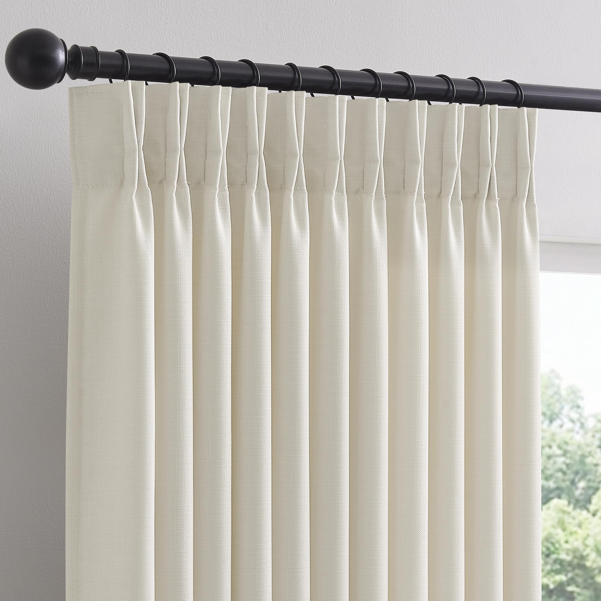 Photo 1 of Linen Pinch Pleated Curtains 90 Inches Long 1 Panel for Living Room Bedroom Cream Colored Memory Trained Ceiling Track Drapes Natural Farmhouse Semi Sheer Privacy Curtain With Hooks Rings Off White
